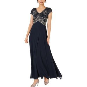JKara Womens Navy Sequined V-Neck Formal Evening Dress Gown Imperfections